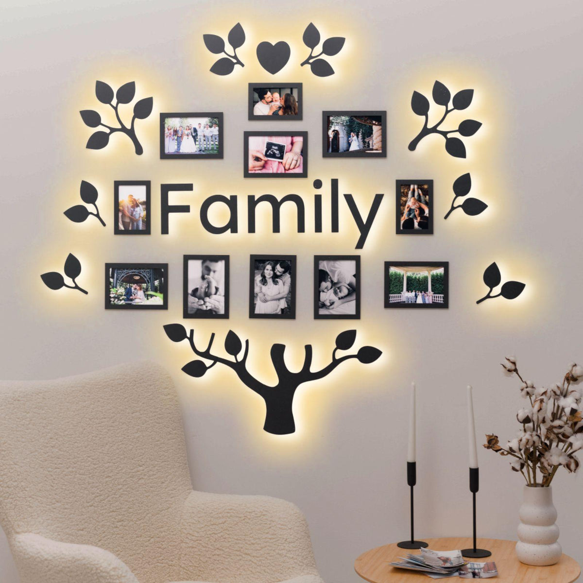 Wooden Led Family Tree - Black Ember