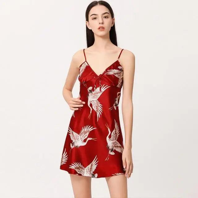 Lightweight Black Floral Birds Printed Women Bathrobe Elegant Design Floral Breathable Robe