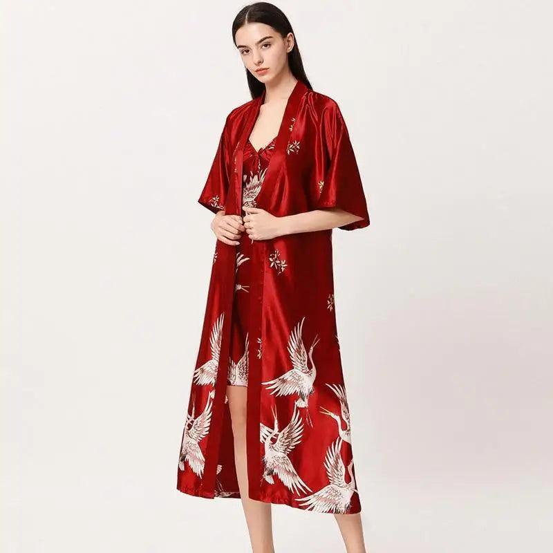 Lightweight Black Floral Birds Printed Women Bathrobe Elegant Design Floral Breathable Robe