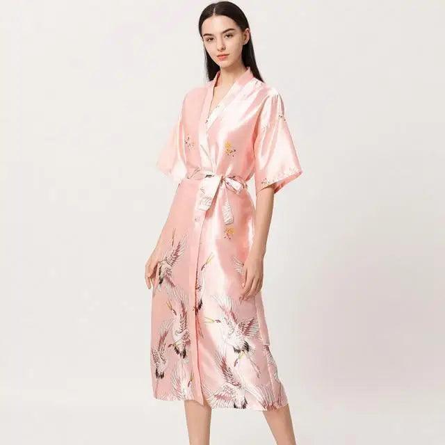 Lightweight Black Floral Birds Printed Women Bathrobe Elegant Design Floral Breathable Robe