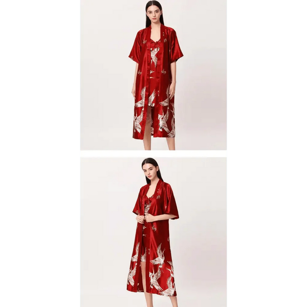 Lightweight Black Floral Birds Printed Women Bathrobe Elegant Design Floral Breathable Robe