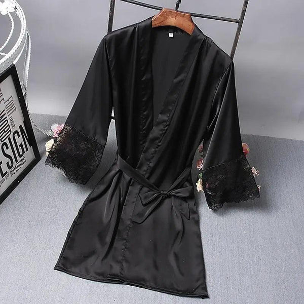 Lightweight Pink Women Sleepwear Classic Design Silk Bathrobe Lace Trim Bridesmaid Bride Party Robes