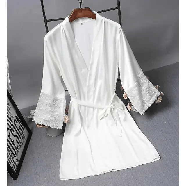 Lightweight Pink Women Sleepwear Classic Design Silk Bathrobe Lace Trim Bridesmaid Bride Party Robes