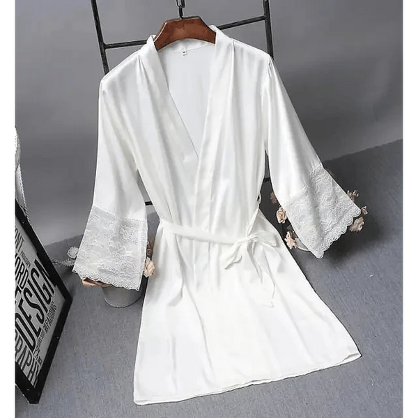 Lightweight Pink Women Sleepwear Classic Design Silk Bathrobe Lace Trim Bridesmaid Bride Party Robes