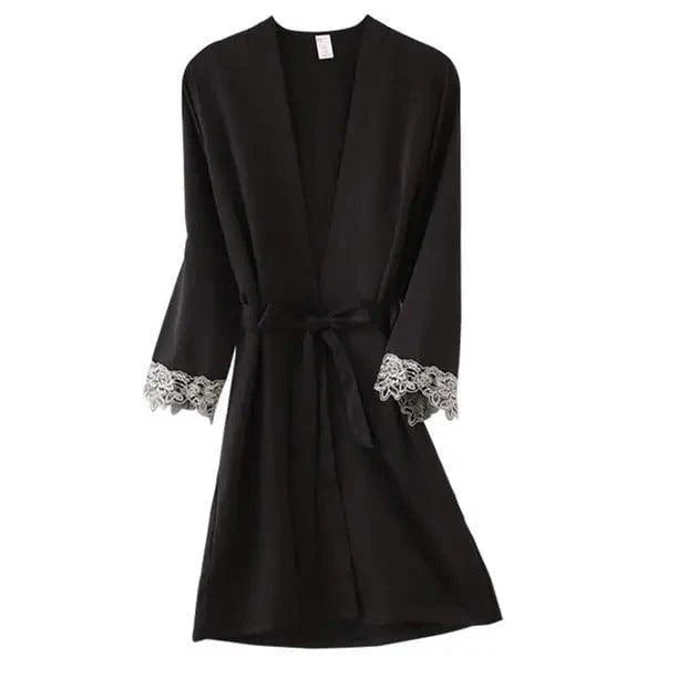 Lightweight Pink Women Sleepwear Classic Design Silk Bathrobe Lace Trim Bridesmaid Bride Party Robes