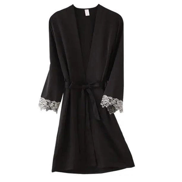 Lightweight Pink Women Sleepwear Classic Design Silk Bathrobe Lace Trim Bridesmaid Bride Party Robes