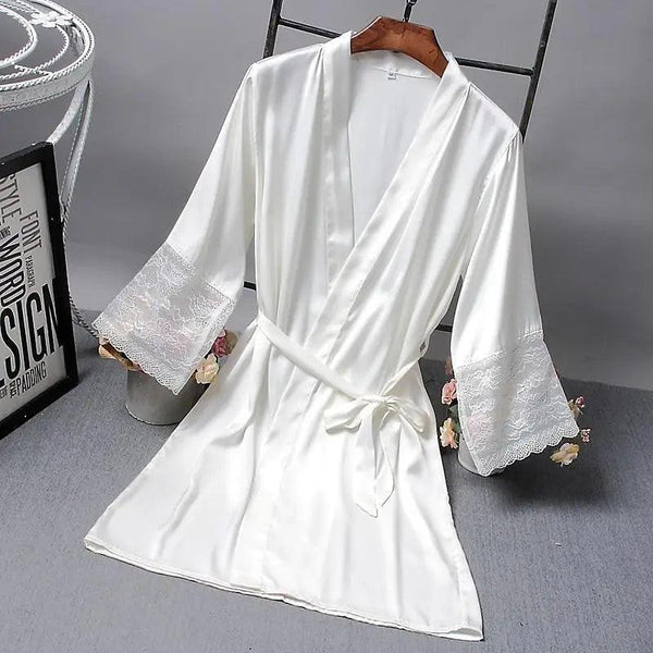 Lightweight Pink Women Sleepwear Classic Design Silk Bathrobe Lace Trim Bridesmaid Bride Party Robes