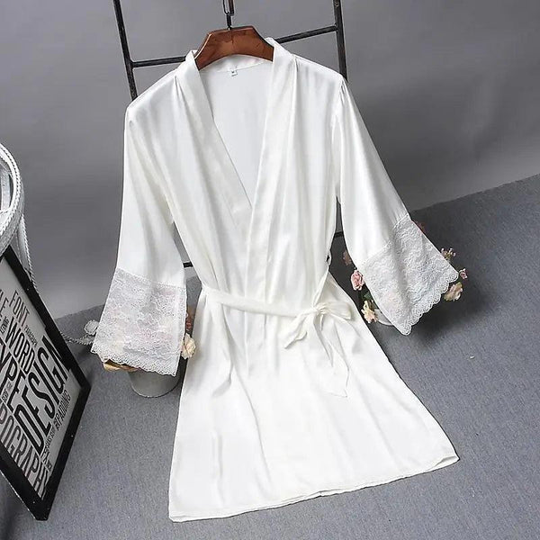Lightweight Pink Women Sleepwear Classic Design Silk Bathrobe Lace Trim Bridesmaid Bride Party Robes