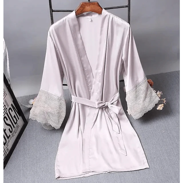 Lightweight Pink Women Sleepwear Classic Design Silk Bathrobe Lace Trim Bridesmaid Bride Party Robes