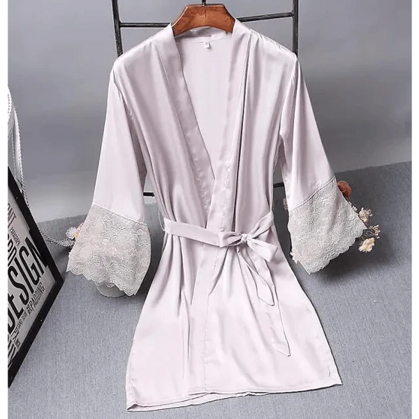 Lightweight Pink Women Sleepwear Classic Design Silk Bathrobe Lace Trim Bridesmaid Bride Party Robes