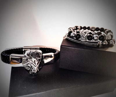 Lion's Gate Silver and Black Bracelet set