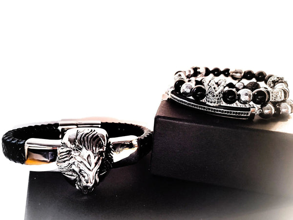 Lion's Gate Silver and Black Bracelet set