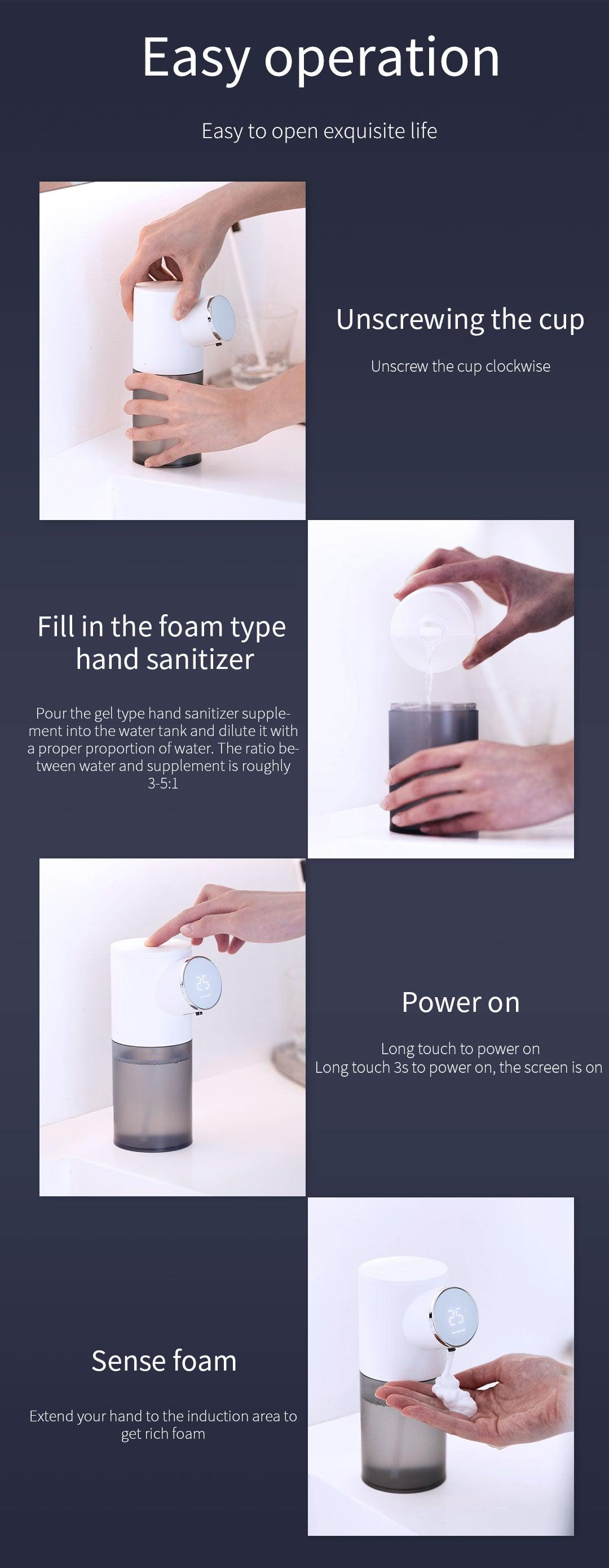 Liquid Soap Dispensers USB Rechargeable Temperature Display Automatic Dispenser Soap Foam Hand Sanitizer Machine Automatic Foaming Soap Dispenser Touchless Rechargeable Sensor Hand Soap Dispenser With Display Suitable For Bathrooms Kitchens Restaurant