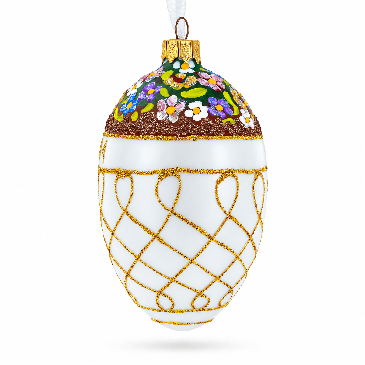 1901 Basket of Flowers Royal Egg Glass Ornament 4 Inches