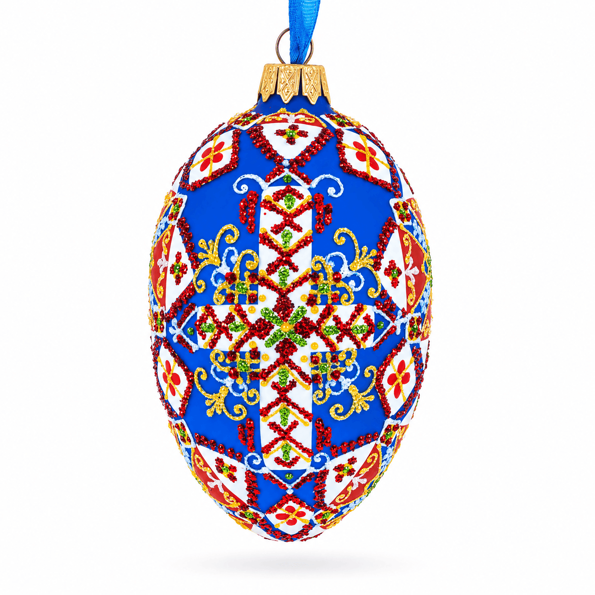 Statue of Liberty Ukrainian Glass Egg Ornament 4 Inches