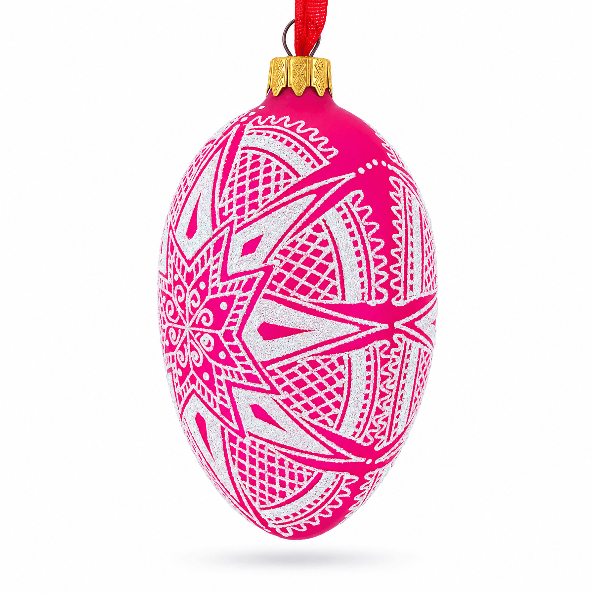 White Star Ukrainian Glass Egg Ornament 4 Inches