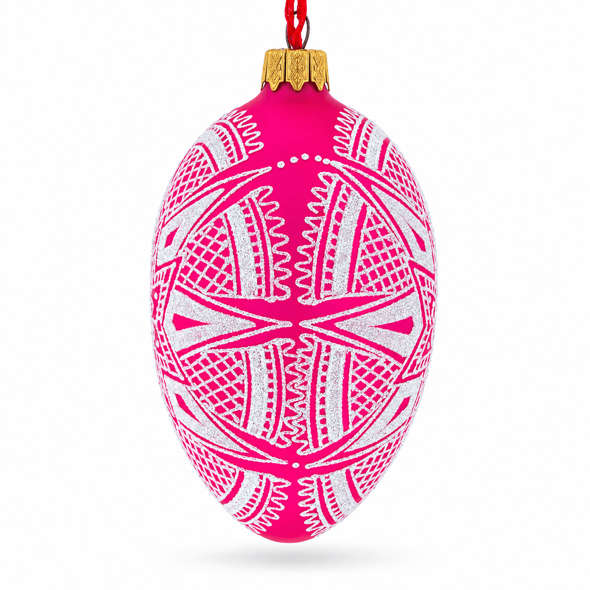 White Star Ukrainian Glass Egg Ornament 4 Inches