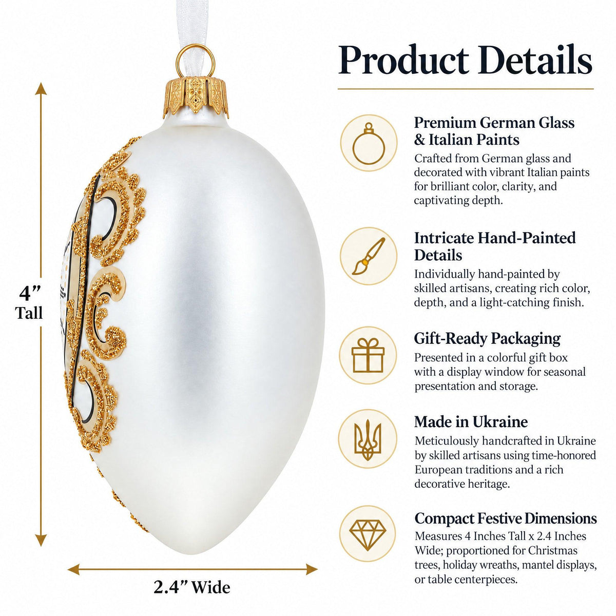 1903 The Clock Royal Egg Glass Ornament 4 Inches