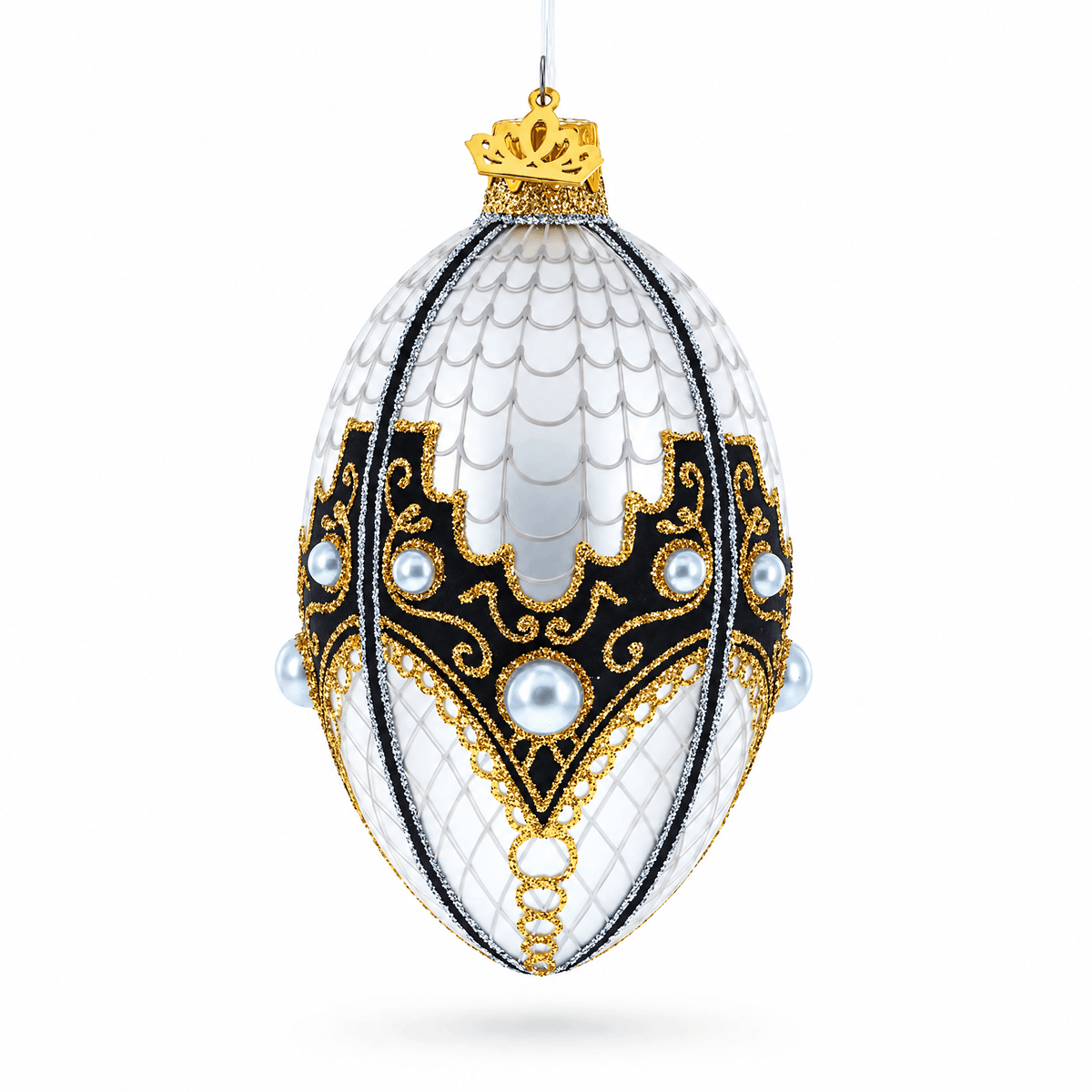 Mother Of Pearl on Gold Filigree Glass Ball Christmas Ornament 4 Inches