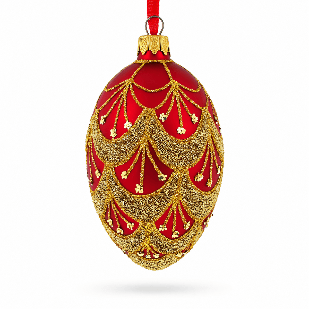 White Trellis On Red Egg Glass Ornament 4 Inches