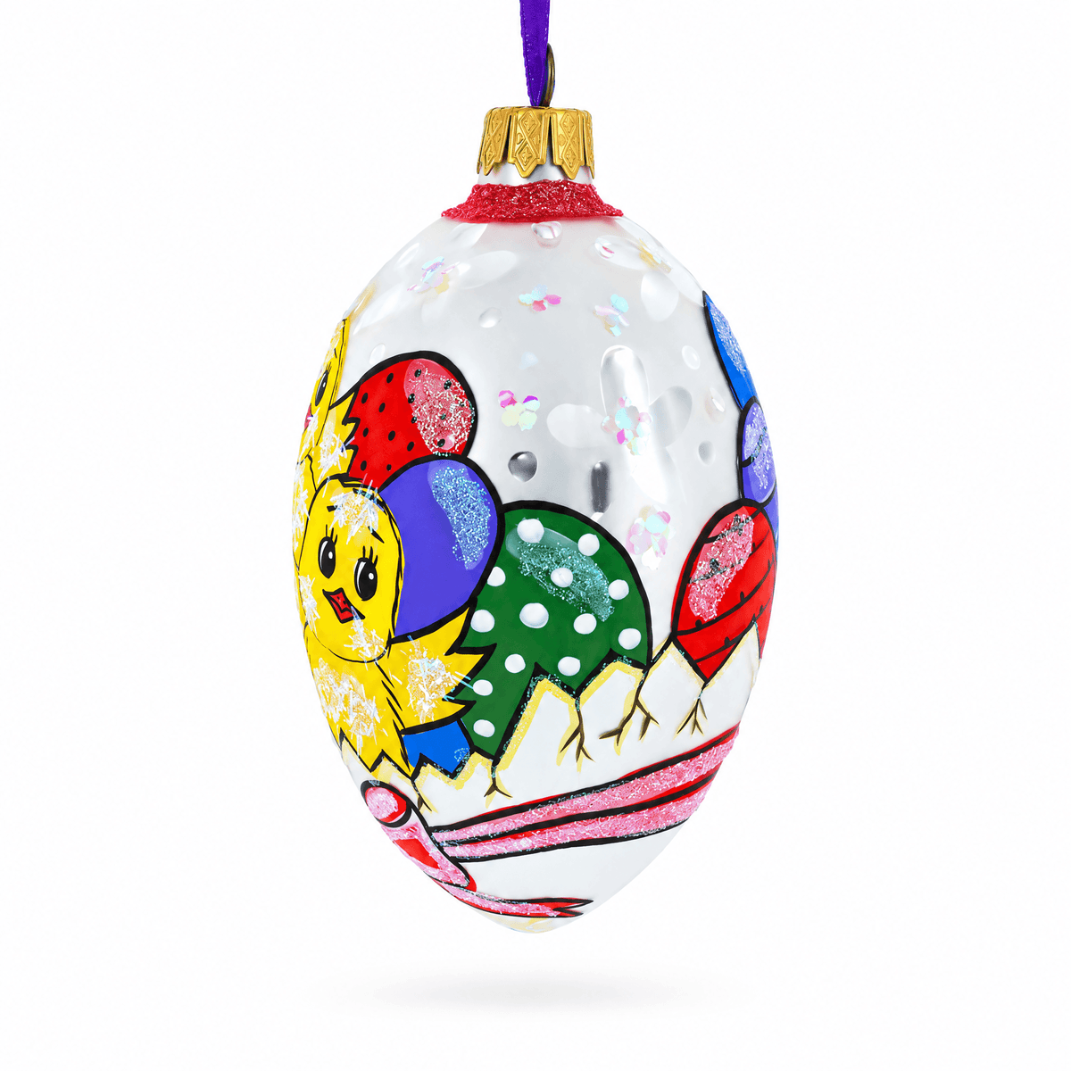 Two Chicks With Easter Egg Glass Ornament 4 Inches