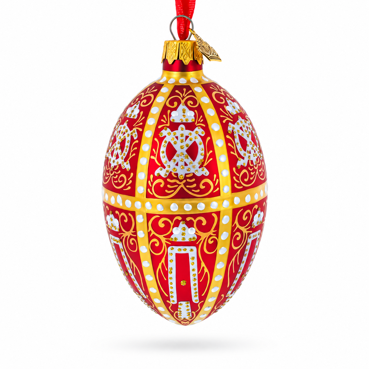 1896 Twelve Monograms in Red Royal Egg Glass Ornament 4 Inches