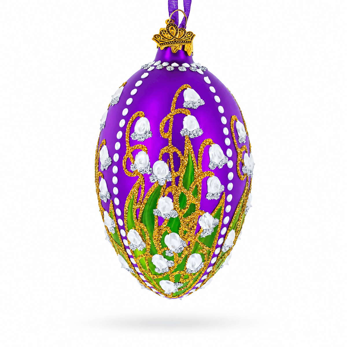 1898 Lilies Of The Valley In Purple Royal Egg Glass Ornament 4 Inches