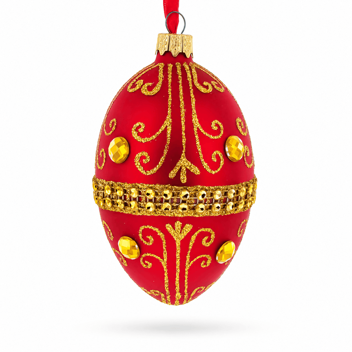 Jeweled Red Glass Egg Ornament 4 Inches