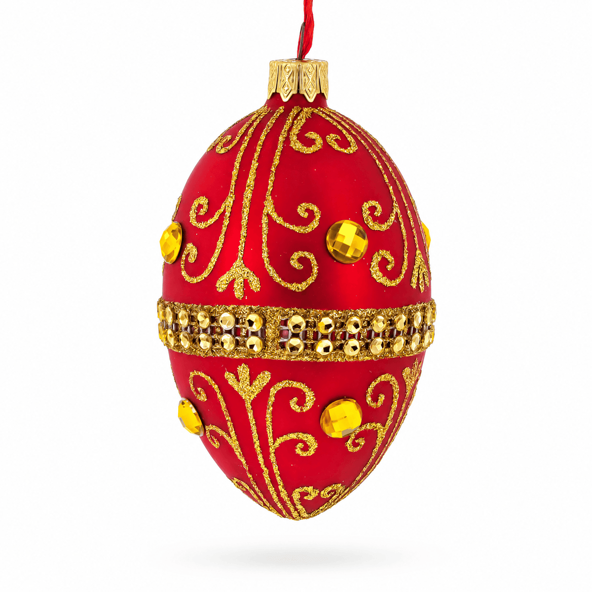 Jeweled Red Glass Egg Ornament 4 Inches