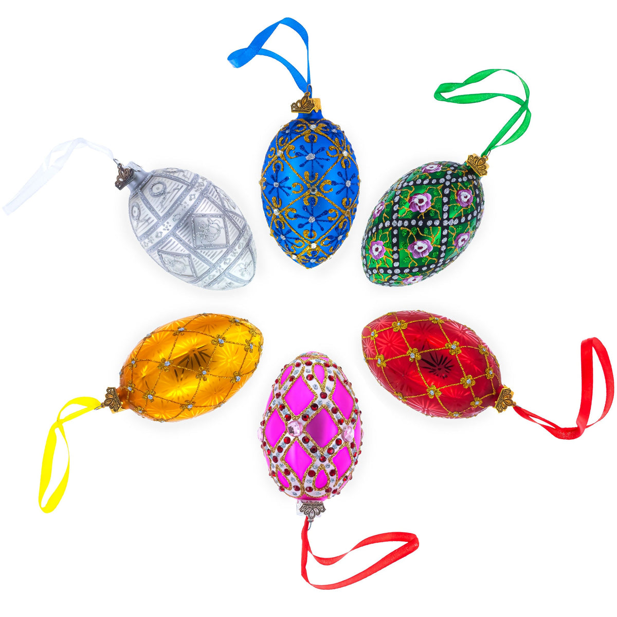 1896 Twelve Monograms in Red Royal Egg Glass Ornament 4 Inches