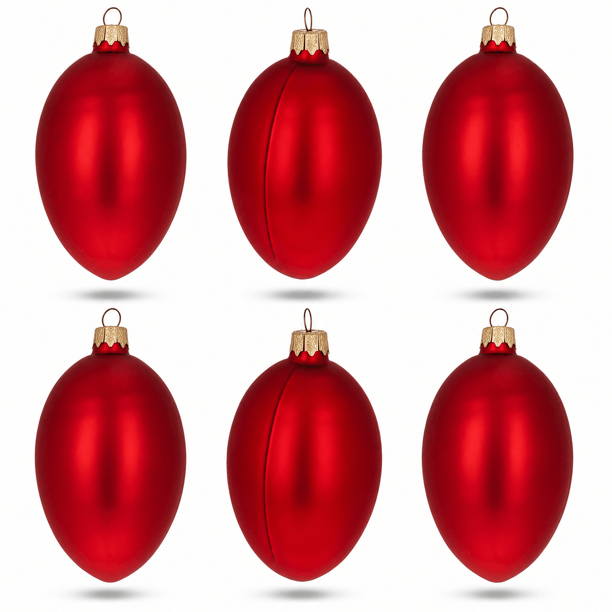 Set of 6 Red Matte Glass Egg Ornaments 4 Inches