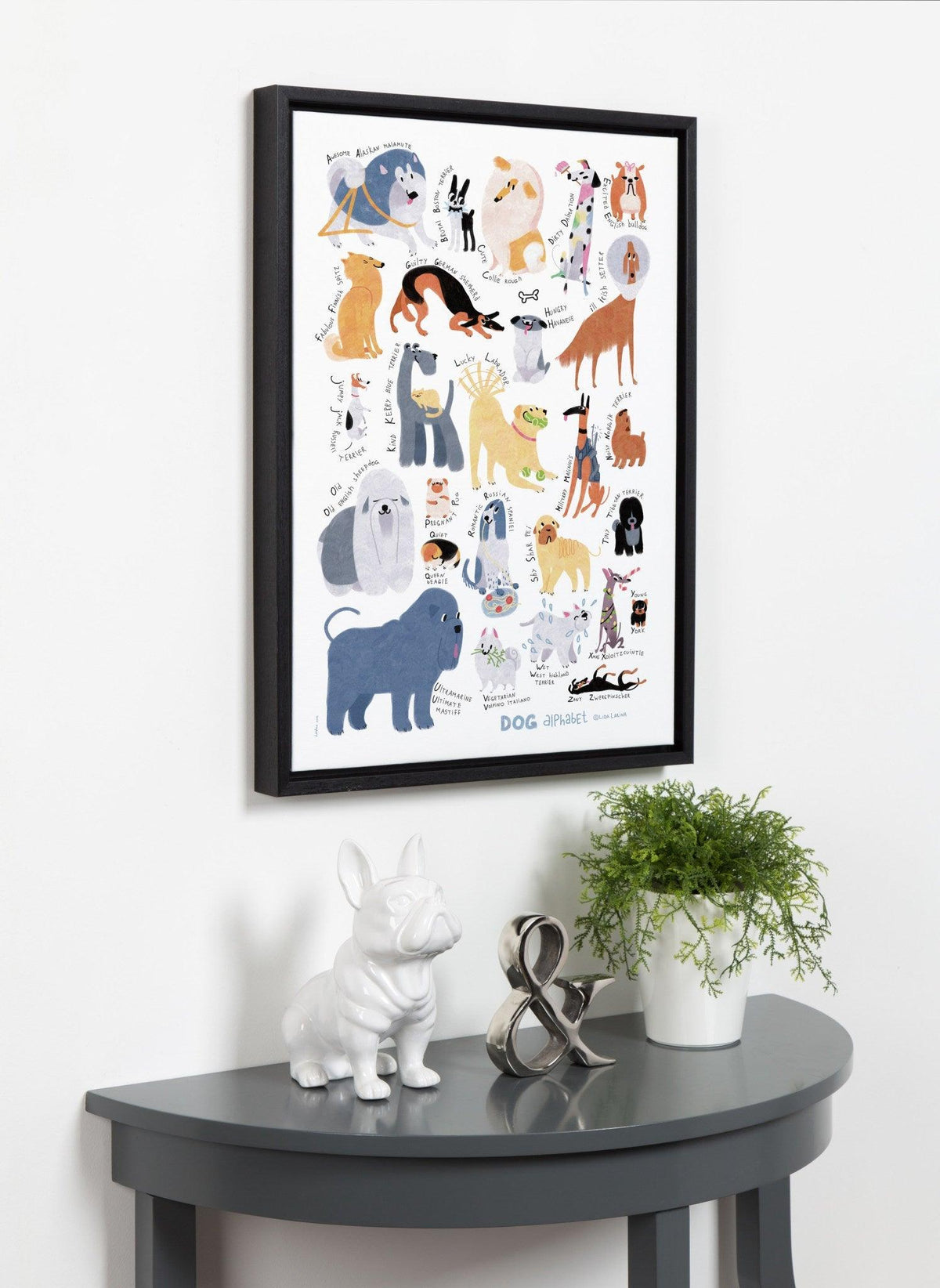 Sylvie Dog Alphabet Framed Canvas by Lida Larina