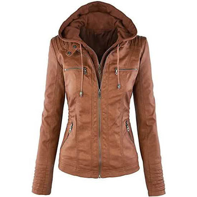 Lock and Love Women's Removable Hooded Faux Leather Jacket