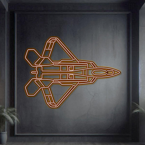 F-22 Raptor Top Metal Neon Aircraft Wall Art - NCN0040