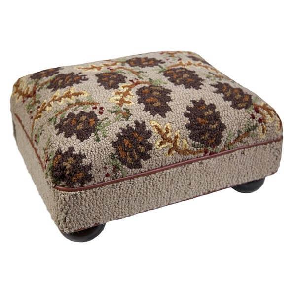 Lodge Pine Cones Hooked Wool Foot Stool - Gifts for You 'n Me