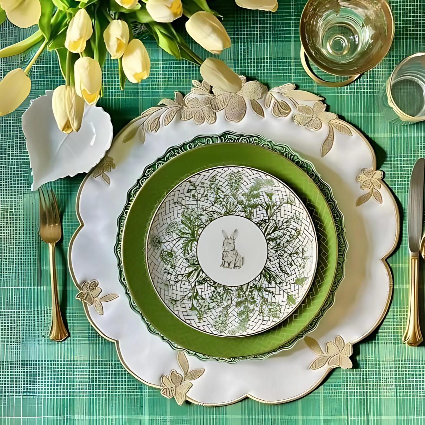 SPRING TABLE DECOR – LOTUS WHITE GOLD ROUND FAUX LEATHER PLACEMAT