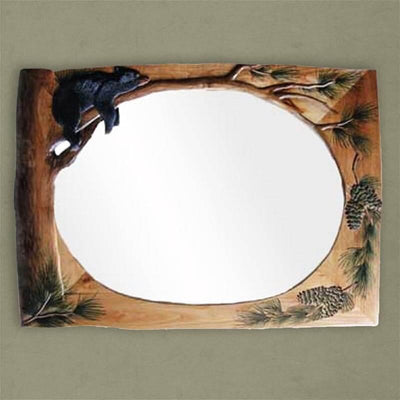 Lounging Bear Hand Carved Mirror