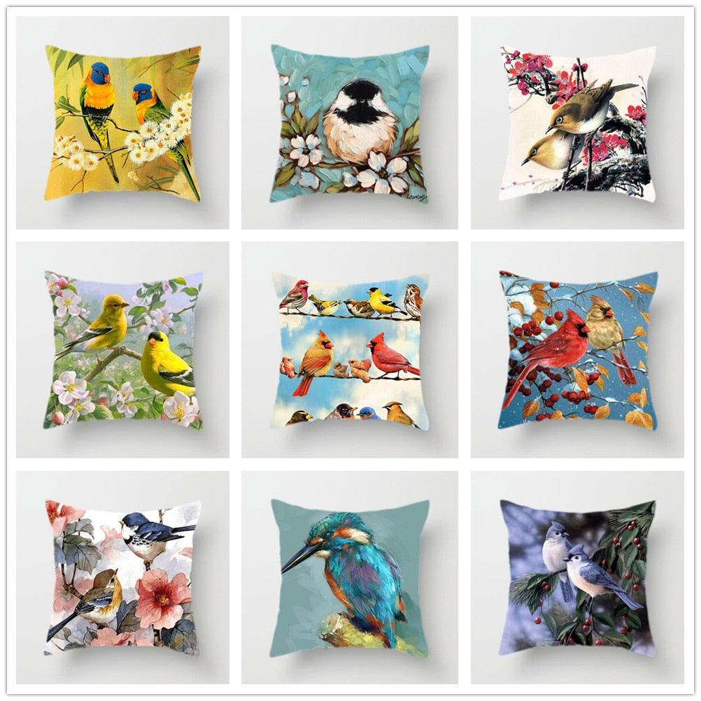 Lovely Bird Polyester Cotton Cushion Cover Bird On The Tree Accent Decorative Throw Pillow Case Hand Painted Cushion Cover Cute Bird Pillow Shells Flower Pattern Pillow Covers Decorative For Sofa Bed Living Room Luxury New Stylish Pillows 45x45cm