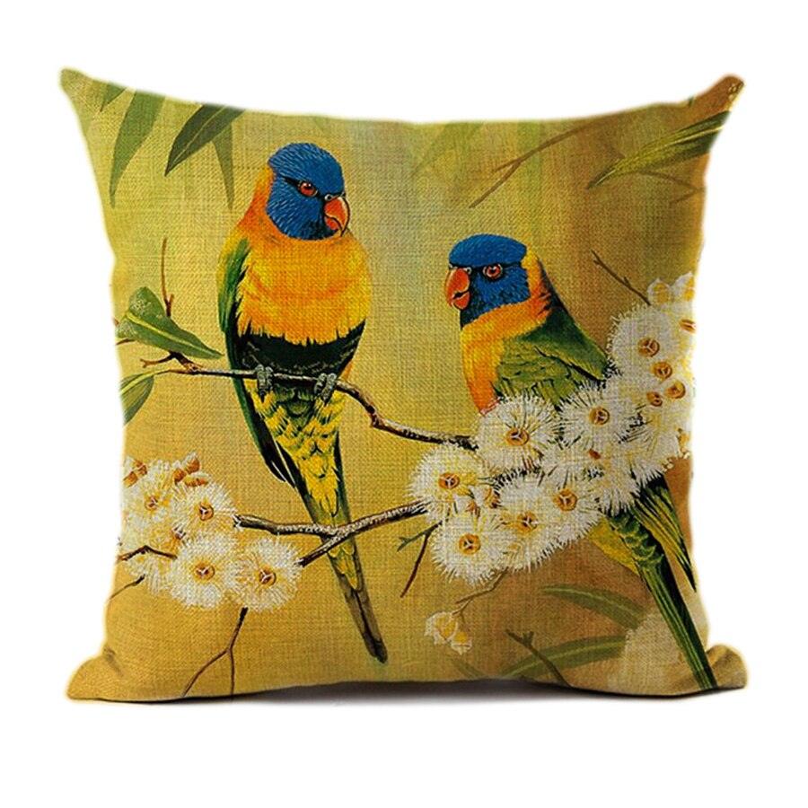 Lovely Bird Polyester Cotton Cushion Cover Bird On The Tree Accent Decorative Throw Pillow Case Hand Painted Cushion Cover Cute Bird Pillow Shells Flower Pattern Pillow Covers Decorative For Sofa Bed Living Room Luxury New Stylish Pillows 45x45cm