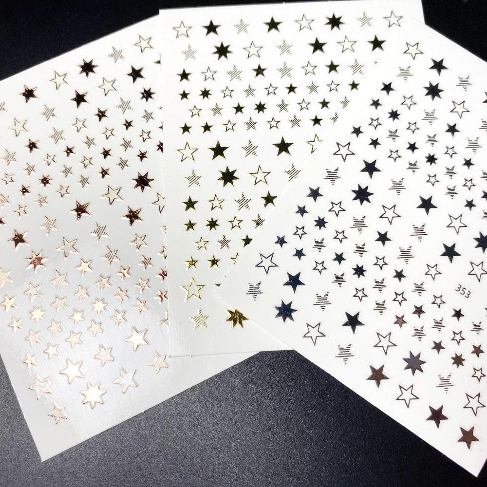 Lovely Stars Geometry 3D Nails Art Sticker Gold Silver Rose gold Ornaments self-Adhesive Sliders Manicure Accessories Decoration for Women Girls Art Stickers Decal Decoration Metallic Curve Strip Line Nail