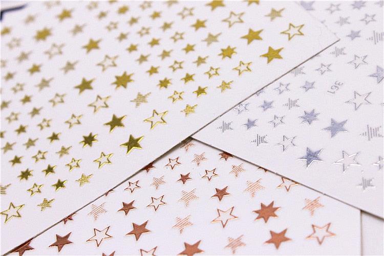 Lovely Stars Geometry 3D Nails Art Sticker Gold Silver Rose gold Ornaments self-Adhesive Sliders Manicure Accessories Decoration for Women Girls Art Stickers Decal Decoration Metallic Curve Strip Line Nail