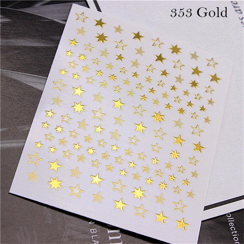 Lovely Stars Geometry 3D Nails Art Sticker Gold Silver Rose gold Ornaments self-Adhesive Sliders Manicure Accessories Decoration for Women Girls Art Stickers Decal Decoration Metallic Curve Strip Line Nail