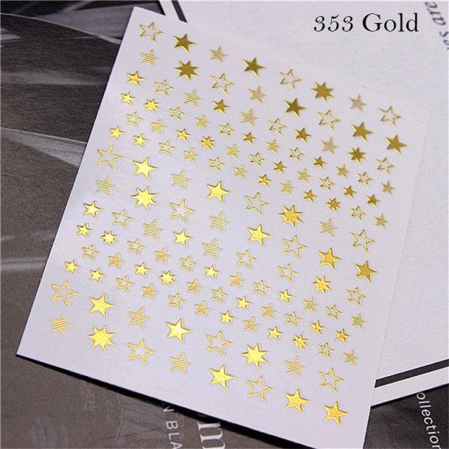 Lovely Stars Geometry 3D Nails Art Sticker Gold Silver Rose gold Ornaments self-Adhesive Sliders Manicure Accessories Decoration for Women Girls Art Stickers Decal Decoration Metallic Curve Strip Line Nail