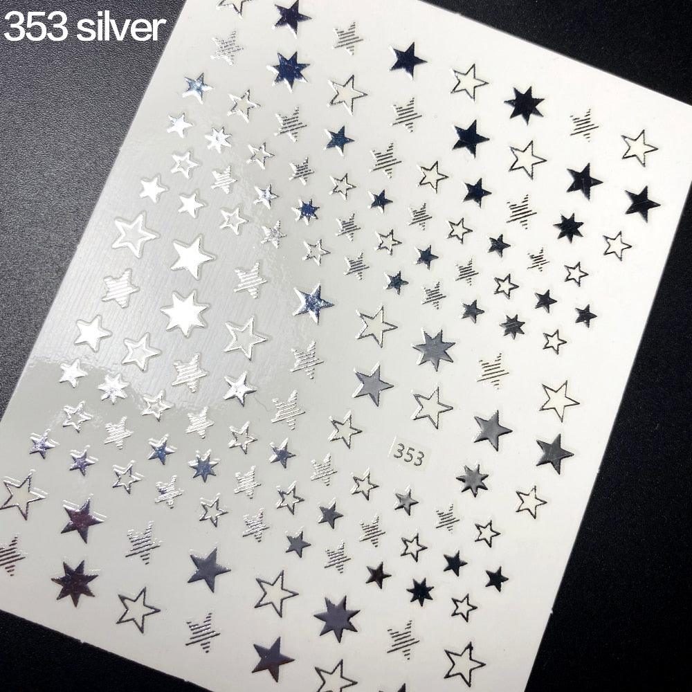 Lovely Stars Geometry 3D Nails Art Sticker Gold Silver Rose gold Ornaments self-Adhesive Sliders Manicure Accessories Decoration for Women Girls Art Stickers Decal Decoration Metallic Curve Strip Line Nail