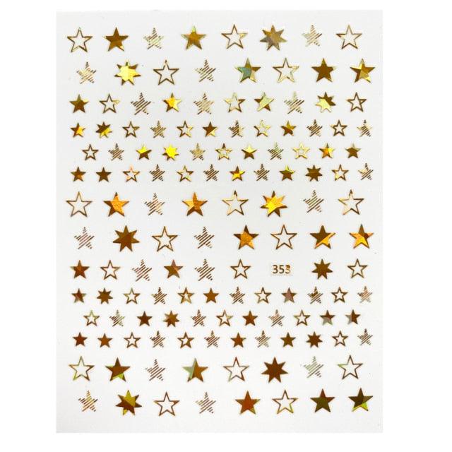Lovely Stars Geometry 3D Nails Art Sticker Gold Silver Rose gold Ornaments self-Adhesive Sliders Manicure Accessories Decoration for Women Girls Art Stickers Decal Decoration Metallic Curve Strip Line Nail