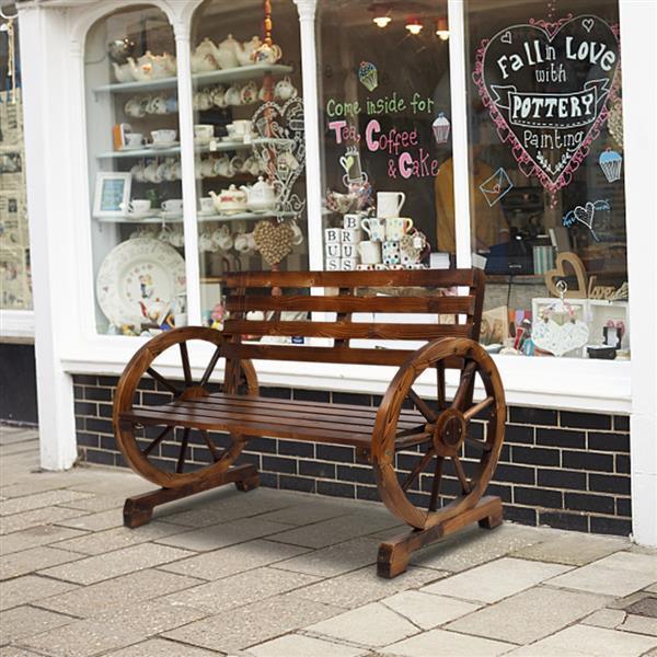 Rustic Wooden Wagon Wheel Garden Bench