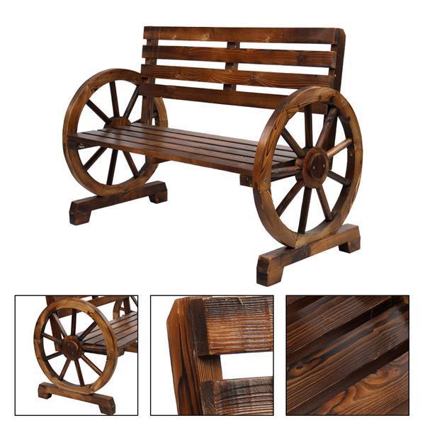 Rustic Wooden Wagon Wheel Garden Bench