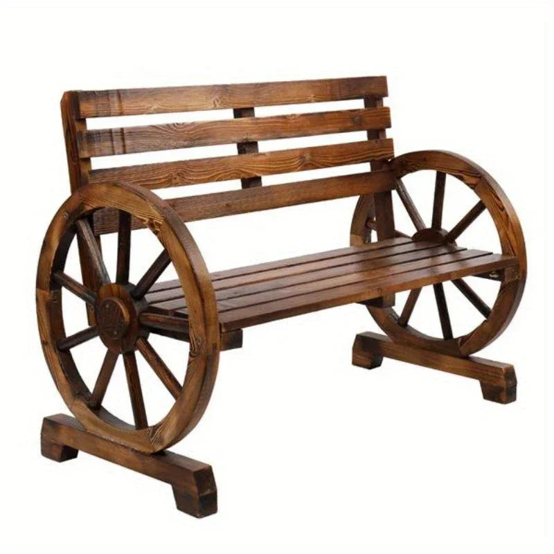 Rustic Wooden Wagon Wheel Garden Bench