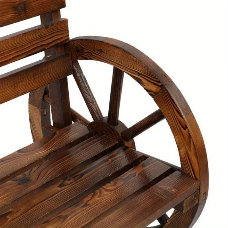 Rustic Wooden Wagon Wheel Garden Bench