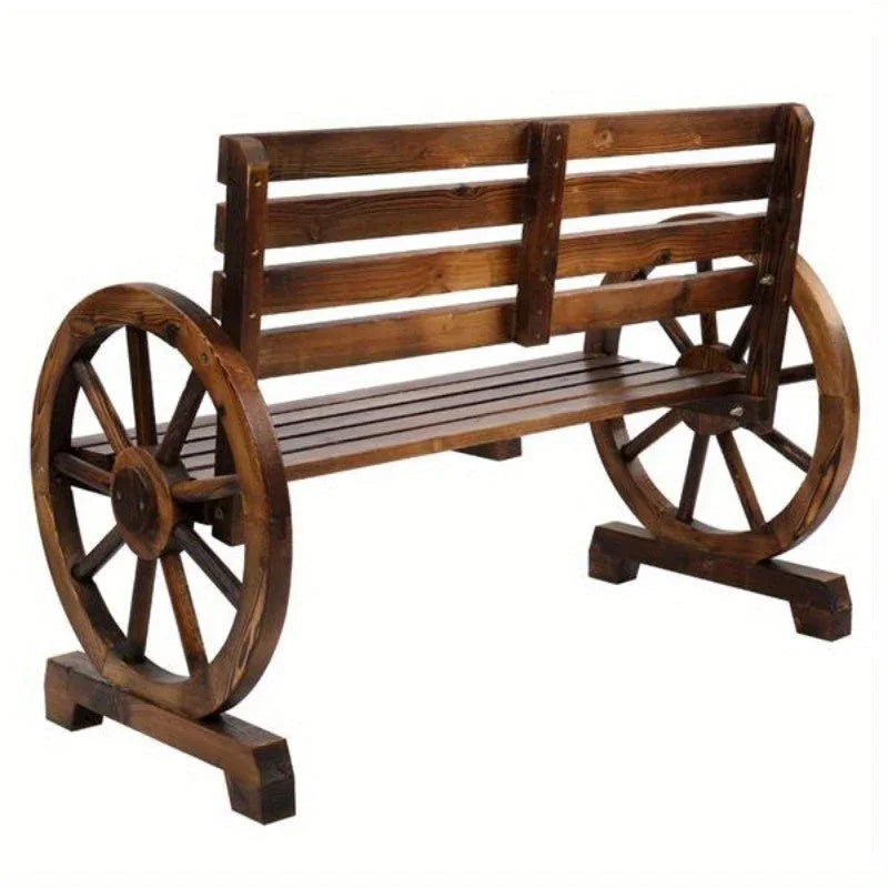 Rustic Wooden Wagon Wheel Garden Bench